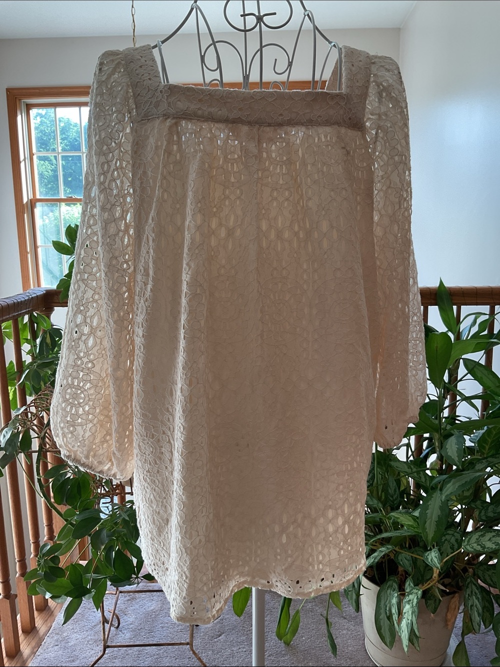 LC Lauren Conrad Cream Lace Square-Neck Peasant Tunic Size XL - Picture 4 of 4
